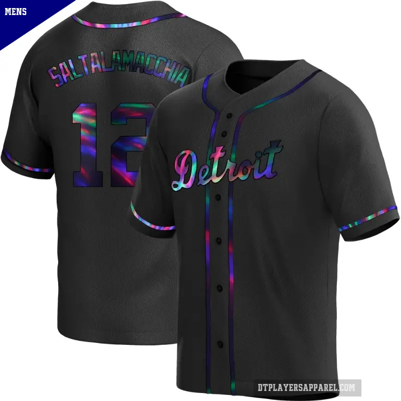 Men's No.12 Jarrod Saltalamacchia Detroit Tigers Black Replica Holographic Alternate Jersey