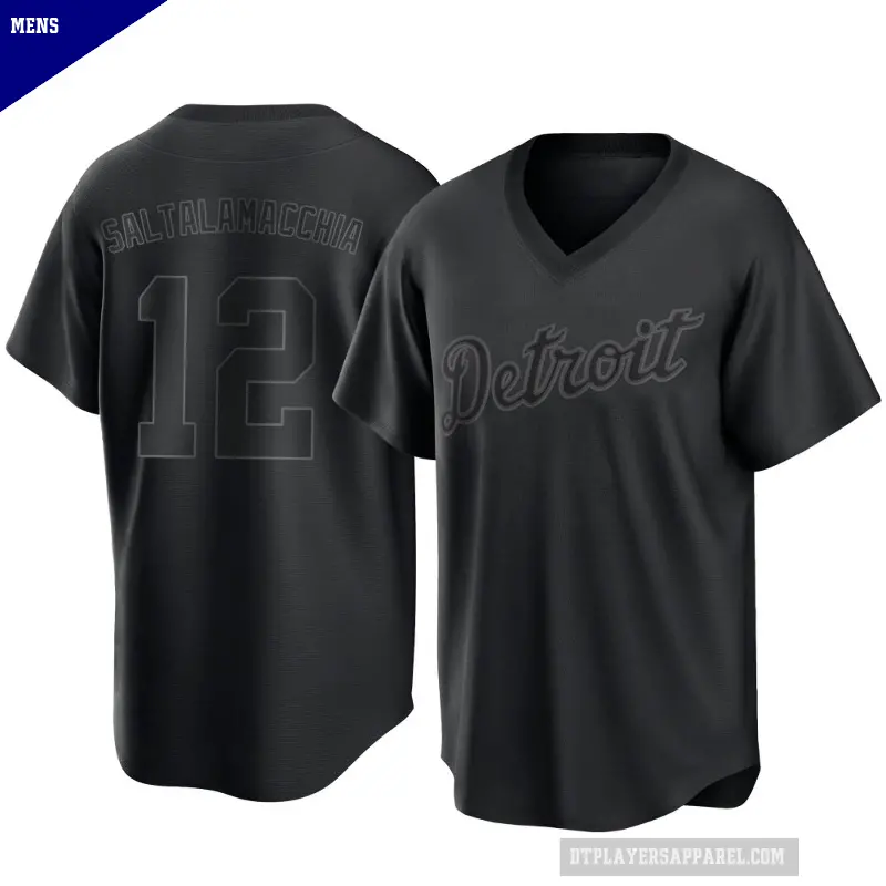 Men's No.12 Jarrod Saltalamacchia Detroit Tigers Black Replica Pitch Fashion Jersey