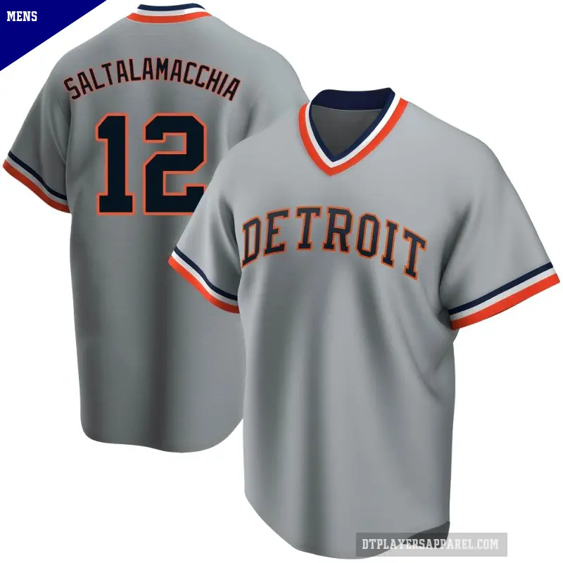 Men's No.12 Jarrod Saltalamacchia Detroit Tigers Gray Replica Road Cooperstown Collection Jersey