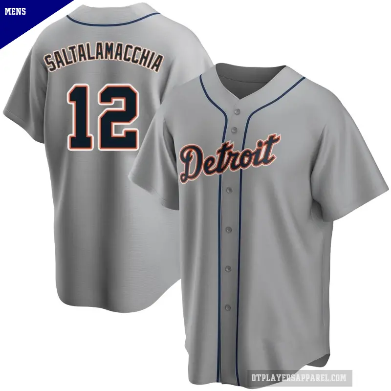 Men's No.12 Jarrod Saltalamacchia Detroit Tigers Gray Replica Road Jersey