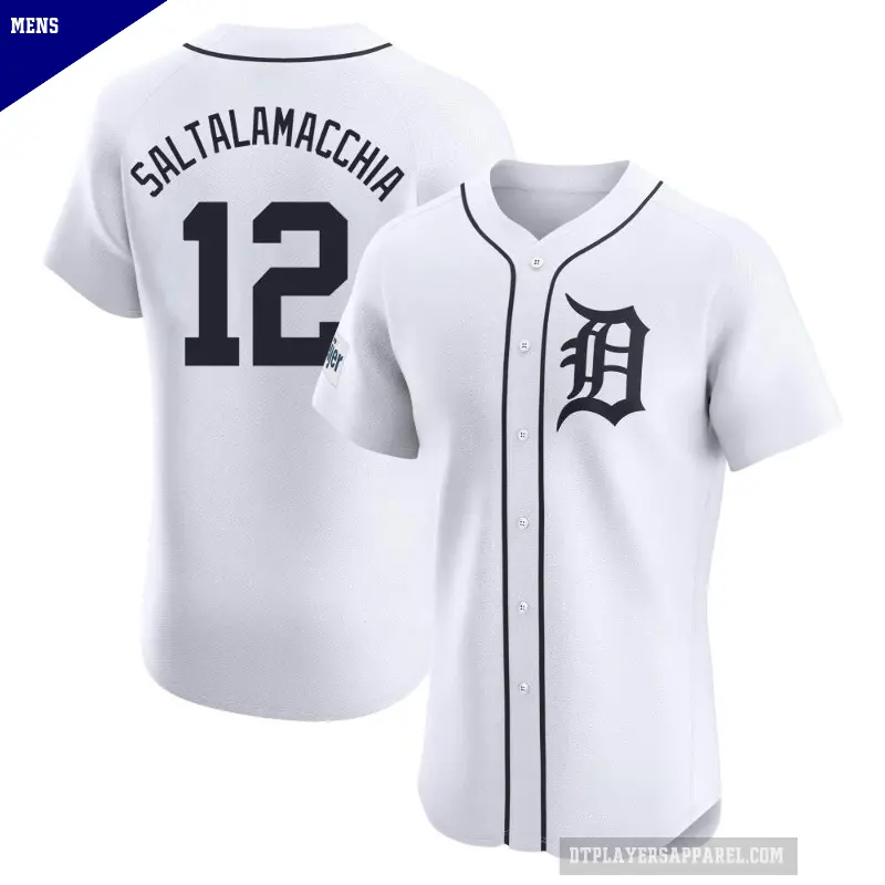 Men's No.12 Jarrod Saltalamacchia Detroit Tigers White Elite Home Patch Jersey