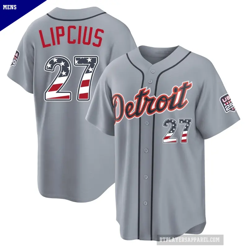 Men's No.27 Andre Lipcius Detroit Tigers Gray Limited USA 250 Fourth Of July Road Stadium Jersey