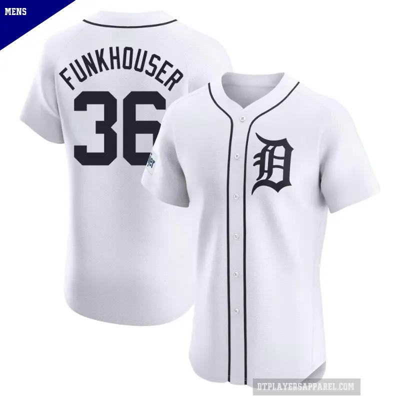 Men's No.36 Kyle Funkhouser Detroit Tigers White Elite Home Patch Jersey