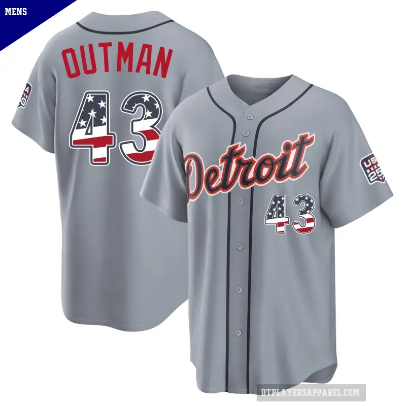 Men's No.43 James Outman Detroit Tigers Gray Limited USA 250 Fourth Of July Road Stadium Jersey