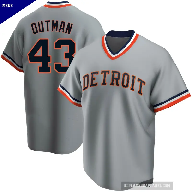 Men's No.43 James Outman Detroit Tigers Gray Replica Road Cooperstown Collection Jersey