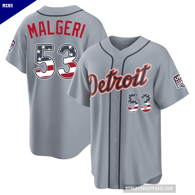 Men's No.53 Ben Malgeri Detroit Tigers Gray Limited USA 250 Fourth Of July Road Stadium Jersey