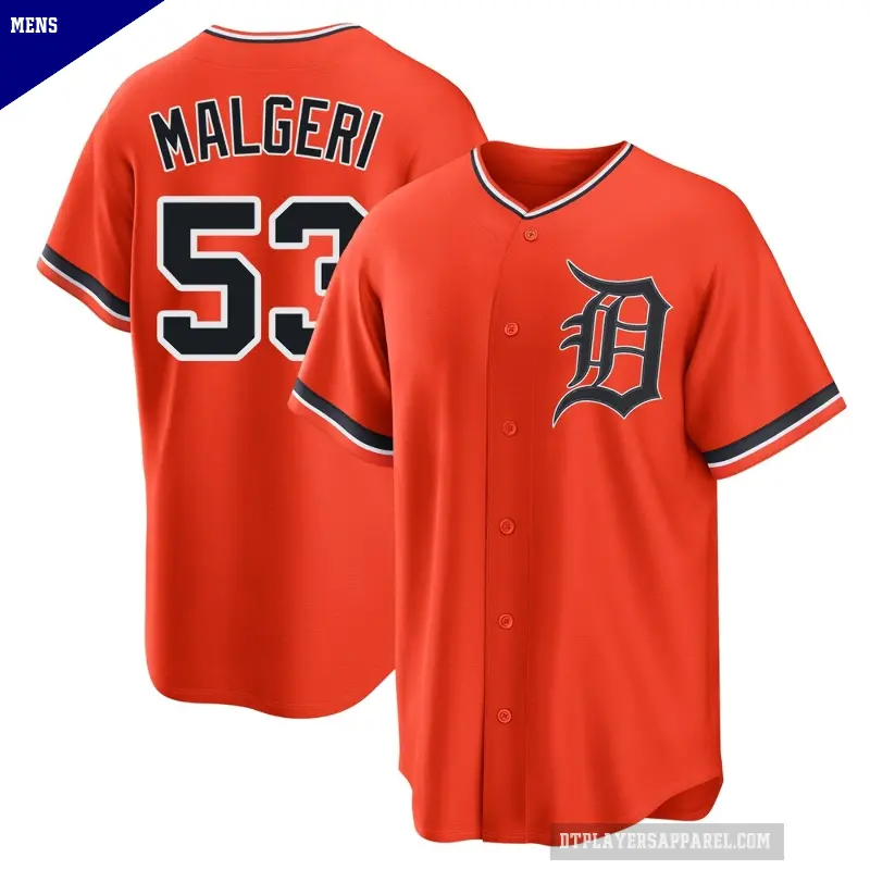 Men's No.53 Ben Malgeri Detroit Tigers Orange Replica Alternate Jersey