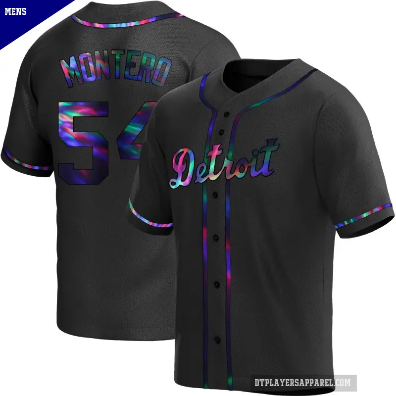 Men's No.54 Keider Montero Detroit Tigers Black Replica Holographic Alternate Jersey