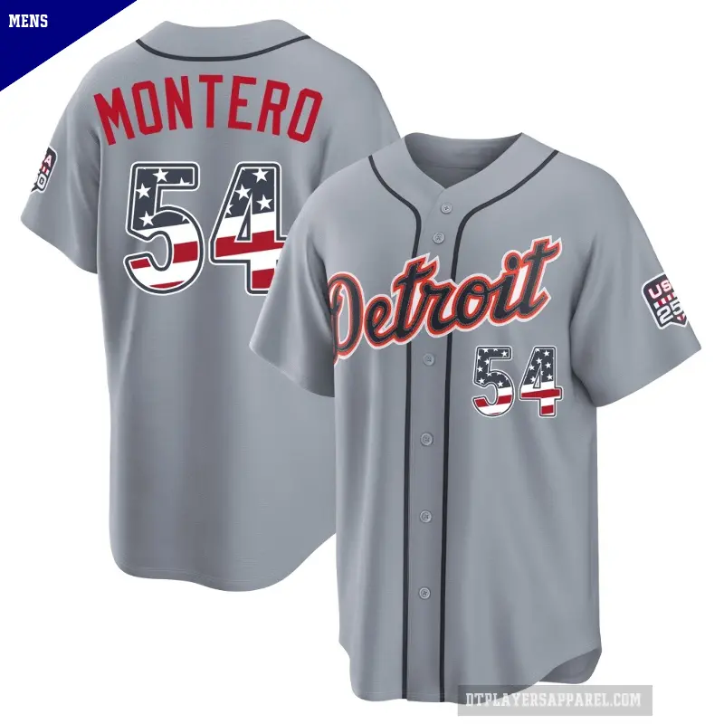 Men's No.54 Keider Montero Detroit Tigers Gray Limited USA 250 Fourth Of July Road Stadium Jersey