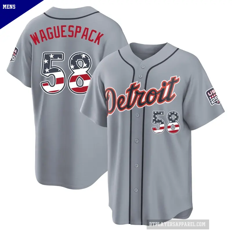 Men's No.58 Jacob Waguespack Detroit Tigers Gray Limited USA 250 Fourth Of July Road Stadium Jersey