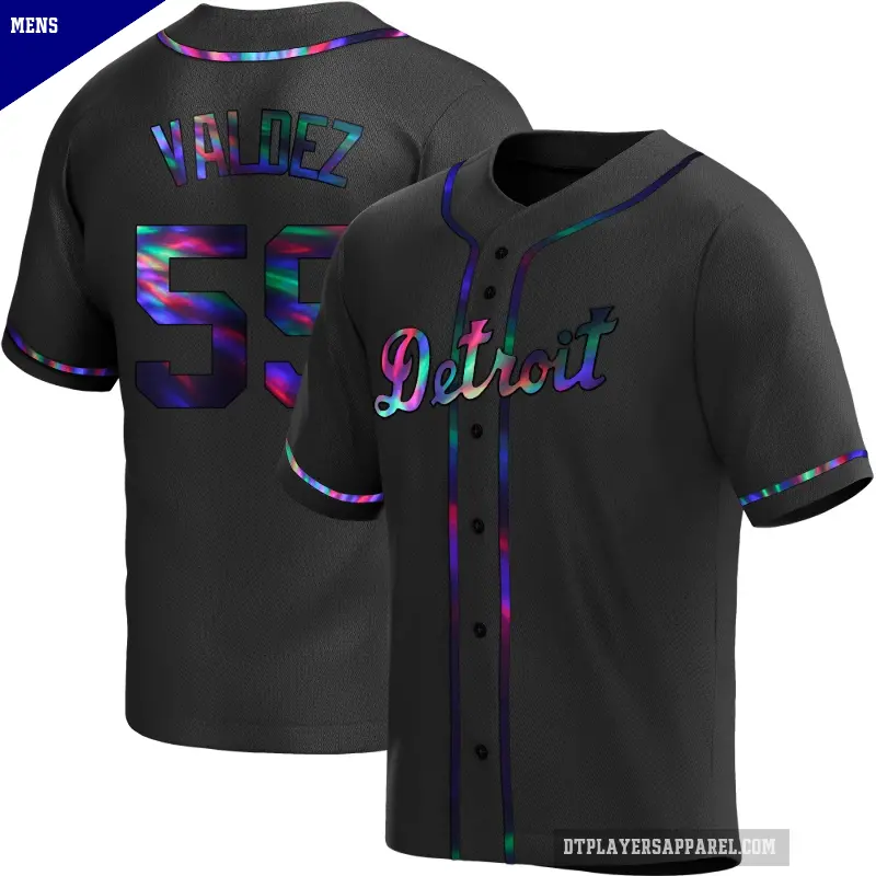 Men's No.59 Framber Valdez Detroit Tigers Black Replica Holographic Alternate Jersey