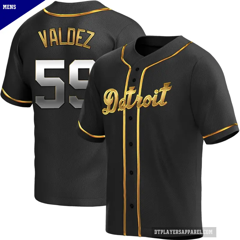 Men's No.59 Framber Valdez Detroit Tigers Gold Replica Black en Alternate Jersey