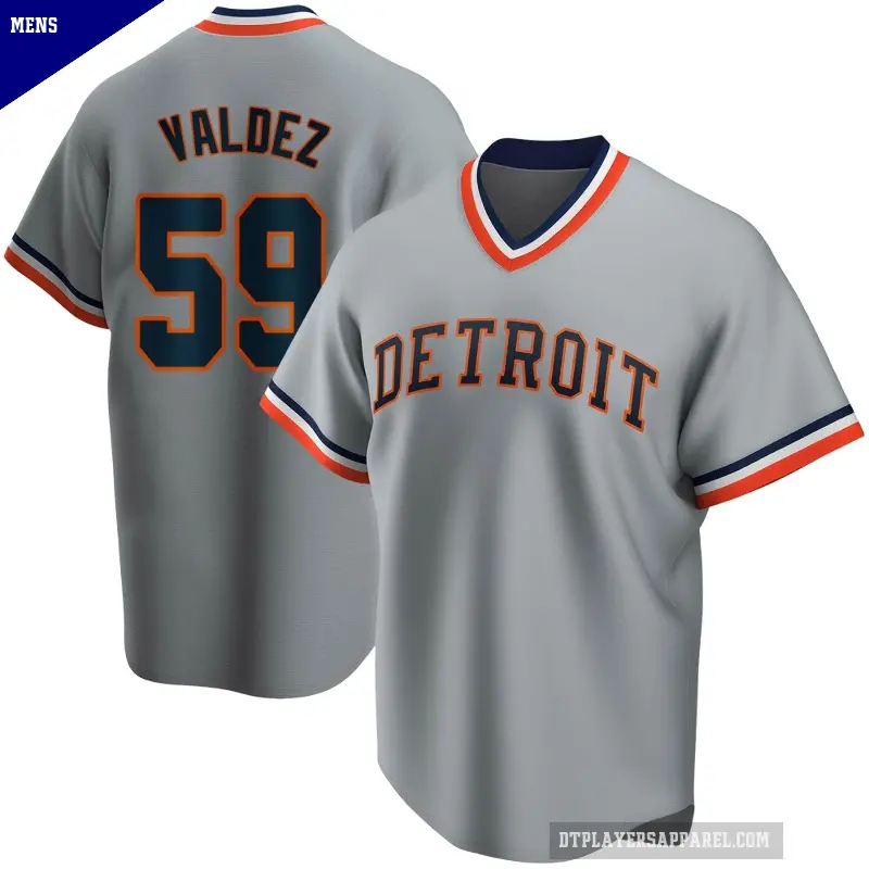Men's No.59 Framber Valdez Detroit Tigers Gray Limited Road Cooperstown Collection Jersey