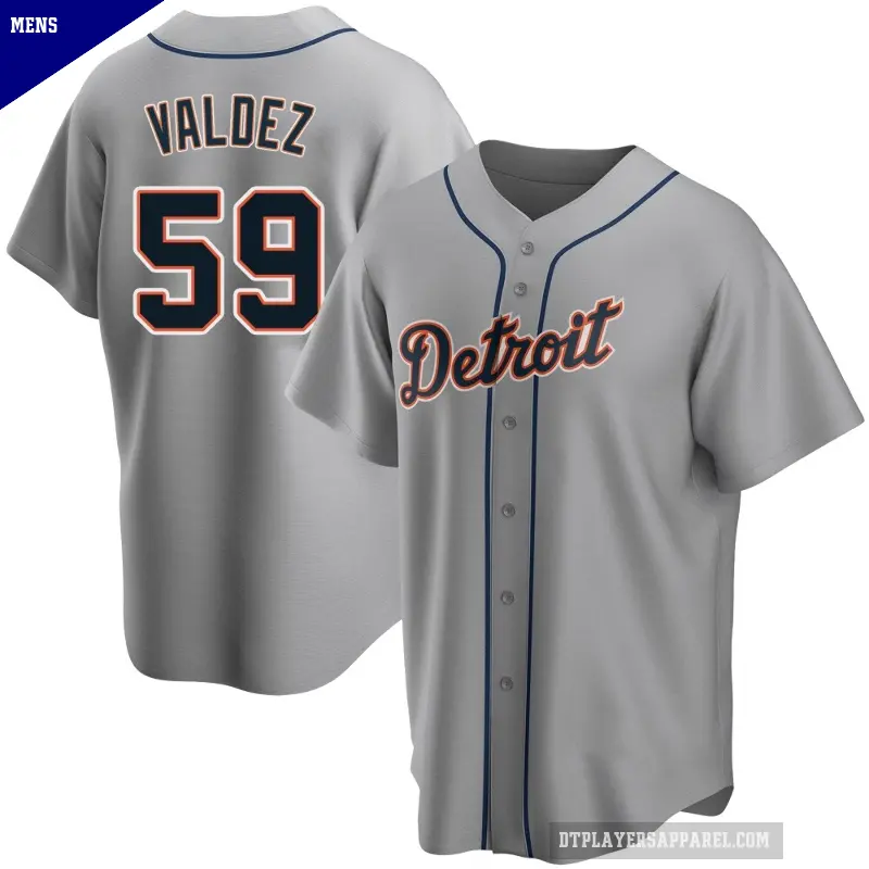 Men's No.59 Framber Valdez Detroit Tigers Gray Replica Road Jersey