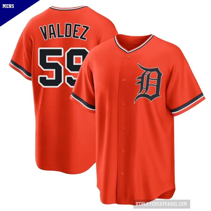 Men's No.59 Framber Valdez Detroit Tigers Orange Replica Alternate Jersey