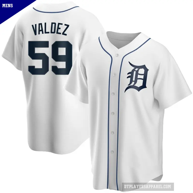 Men's No.59 Framber Valdez Detroit Tigers White Replica Home Jersey