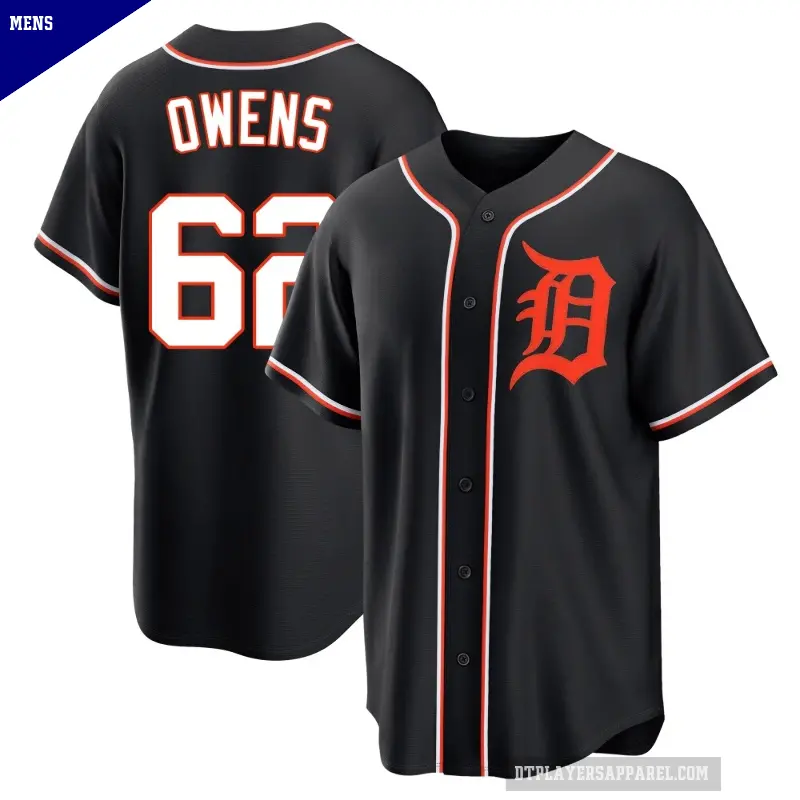 Men's No.62 Tyler Owens Detroit Tigers Black Replica Fashion Out Jersey