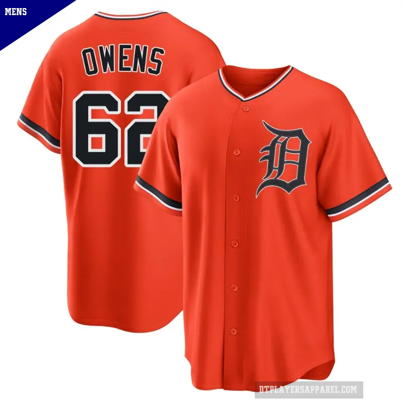 Men's No.62 Tyler Owens Detroit Tigers Orange Replica Alternate Jersey