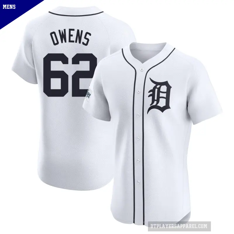 Men's No.62 Tyler Owens Detroit Tigers White Elite Home Patch Jersey