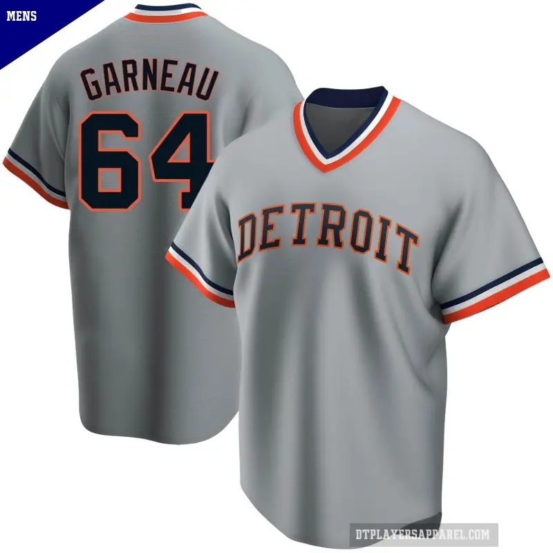 Men's No.64 Dustin Garneau Detroit Tigers Gray Replica Road Cooperstown Collection Jersey