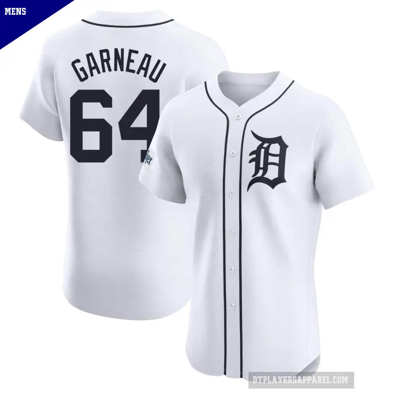 Men's No.64 Dustin Garneau Detroit Tigers White Elite Home Patch Jersey