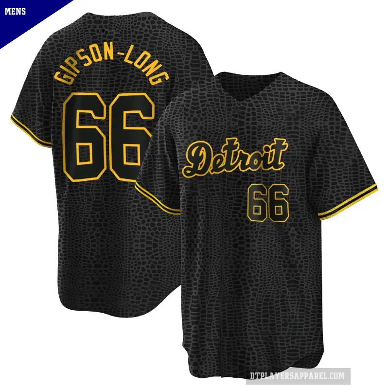 Men's No.66 Sawyer Gipson-Long Detroit Tigers Black Replica Snake Skin City Jersey
