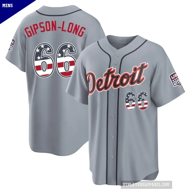 Men's No.66 Sawyer Gipson-Long Detroit Tigers Gray Limited USA 250 Fourth Of July Road Stadium Jersey