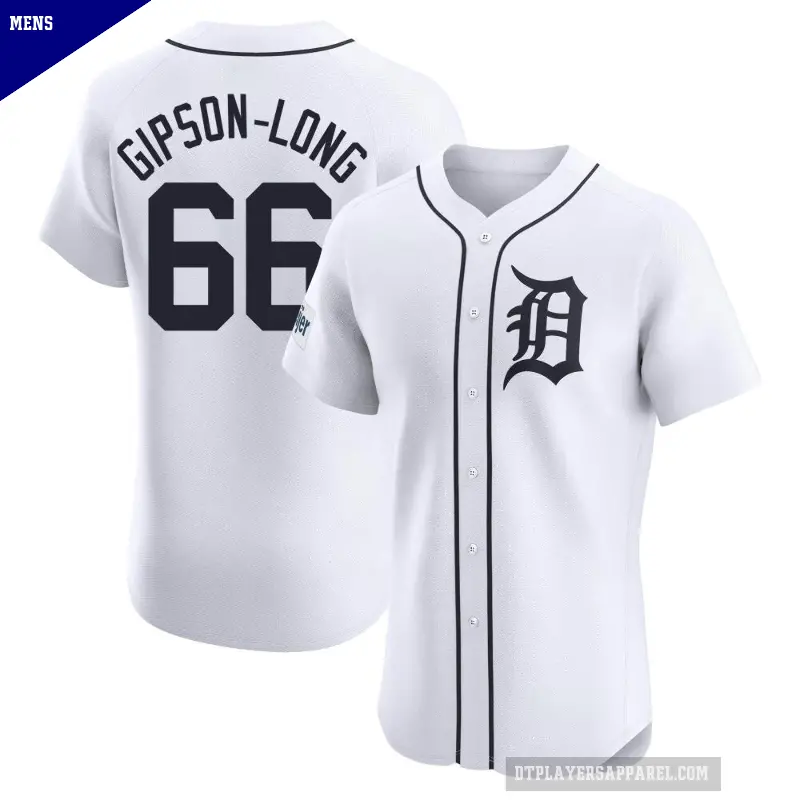 Men's No.66 Sawyer Gipson-Long Detroit Tigers White Elite Home Patch Jersey