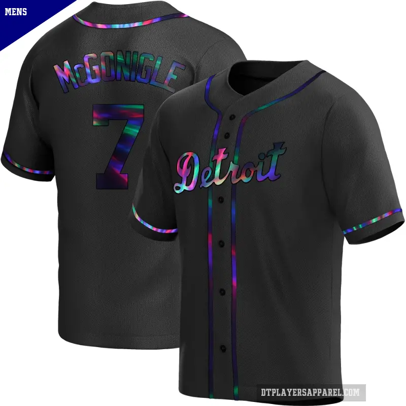 Men's No.7 Kevin McGonigle Detroit Tigers Black Replica Holographic Alternate Jersey