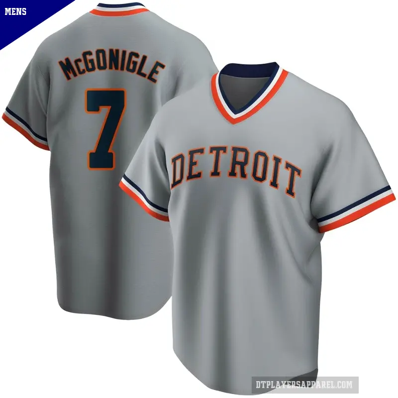 Men's No.7 Kevin McGonigle Detroit Tigers Gray Limited Road Cooperstown Collection Jersey