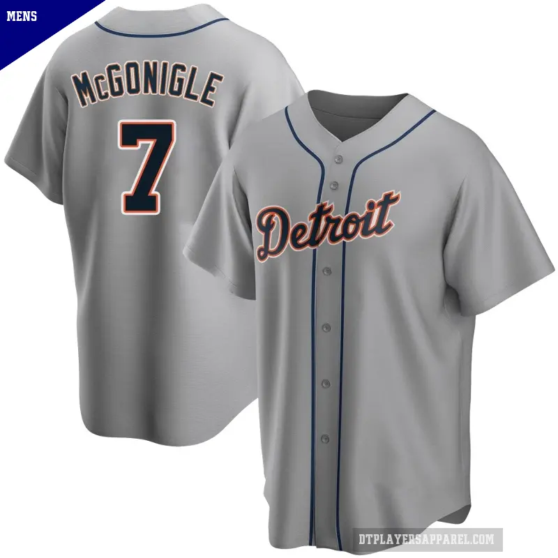 Men's No.7 Kevin McGonigle Detroit Tigers Gray Replica Road Jersey