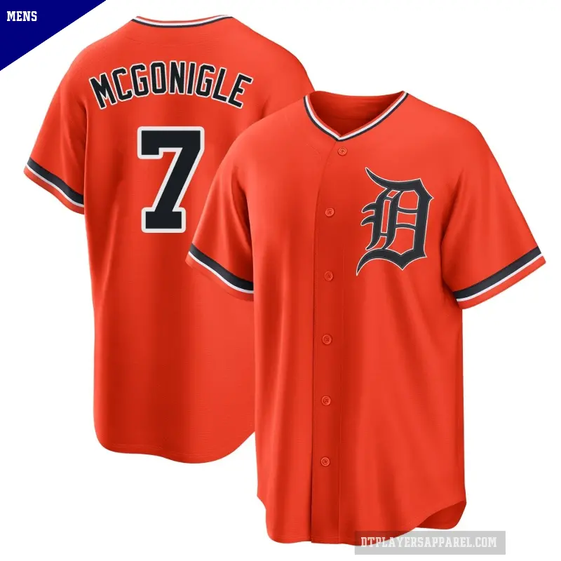 Men's No.7 Kevin McGonigle Detroit Tigers Orange Replica Alternate Jersey
