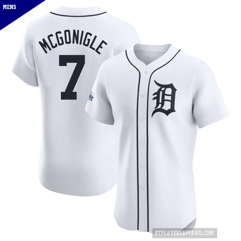 Men's No.7 Kevin McGonigle Detroit Tigers White Elite Home Patch Jersey