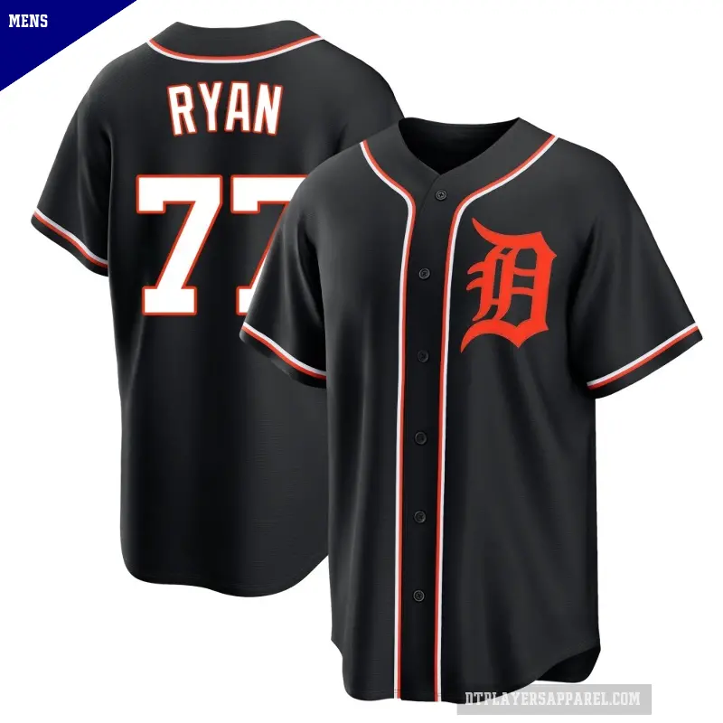 Men's No.77 River Ryan Detroit Tigers Black Replica Fashion Out Jersey