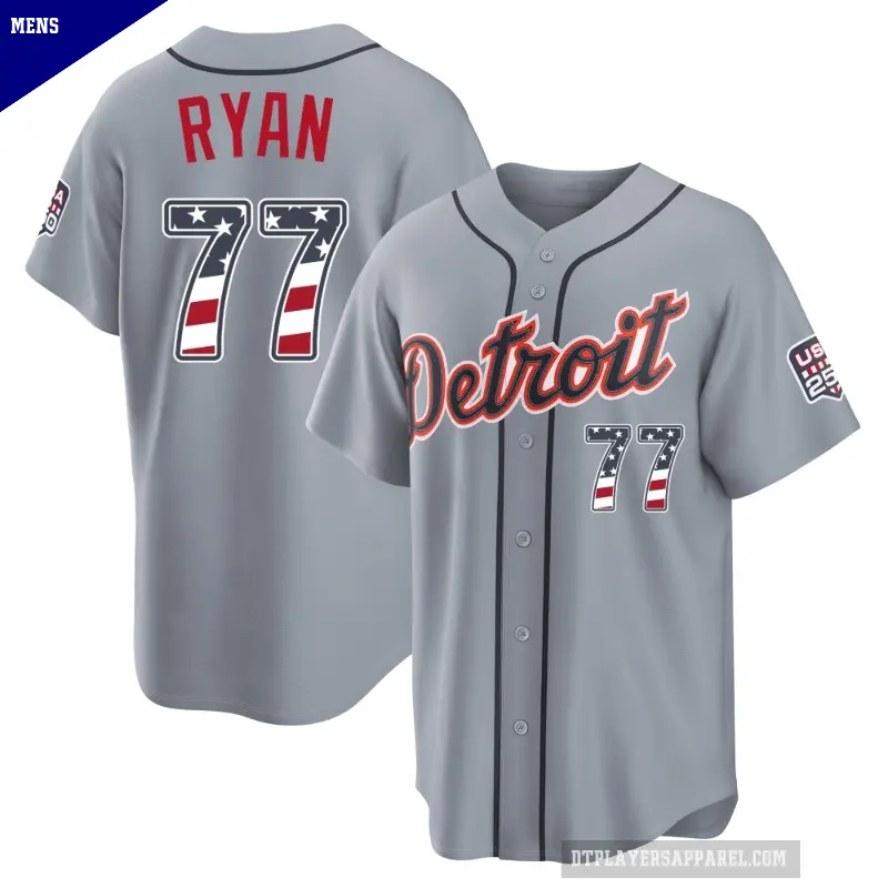 Men's No.77 River Ryan Detroit Tigers Gray Limited USA 250 Fourth Of July Road Stadium Jersey
