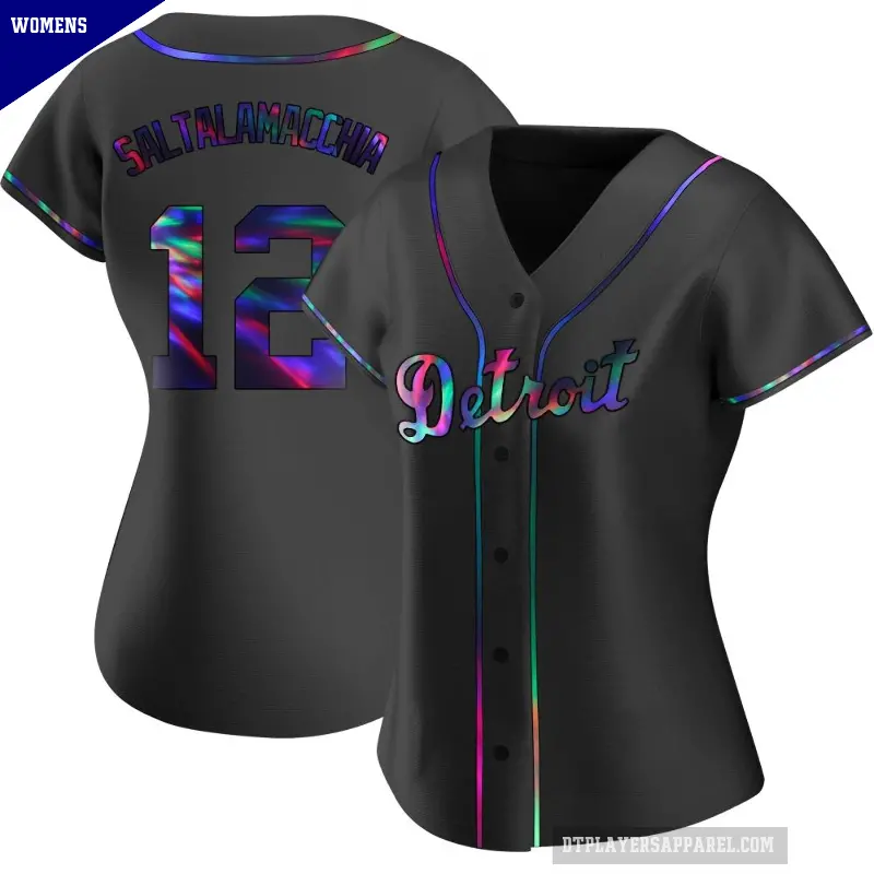 Women's No.12 Jarrod Saltalamacchia Detroit Tigers Black Replica Holographic Alternate Jersey