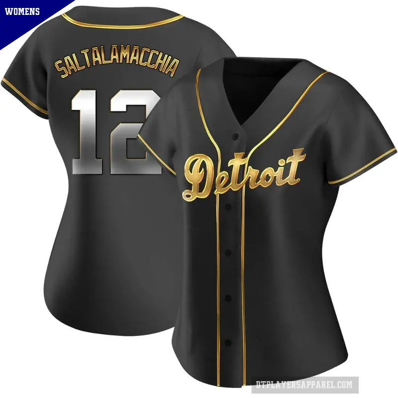 Women's No.12 Jarrod Saltalamacchia Detroit Tigers Gold Replica Black en Alternate Jersey