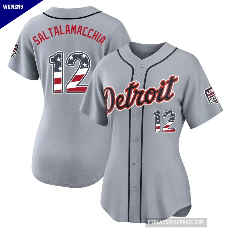 Women's No.12 Jarrod Saltalamacchia Detroit Tigers Gray Limited USA 250 Fourth Of July Road Stadium Jersey