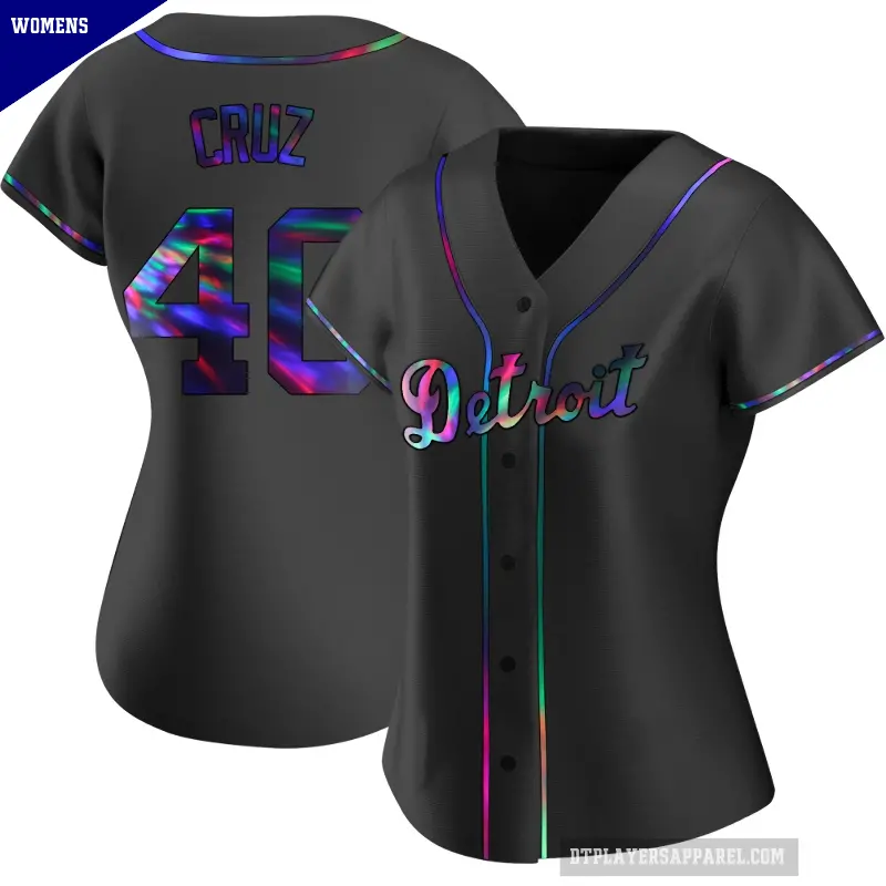 Women's No.40 Trei Cruz Detroit Tigers Black Replica Holographic Alternate Jersey