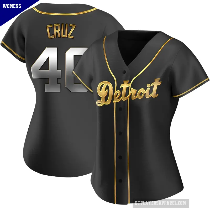 Women's No.40 Trei Cruz Detroit Tigers Gold Replica Black en Alternate Jersey