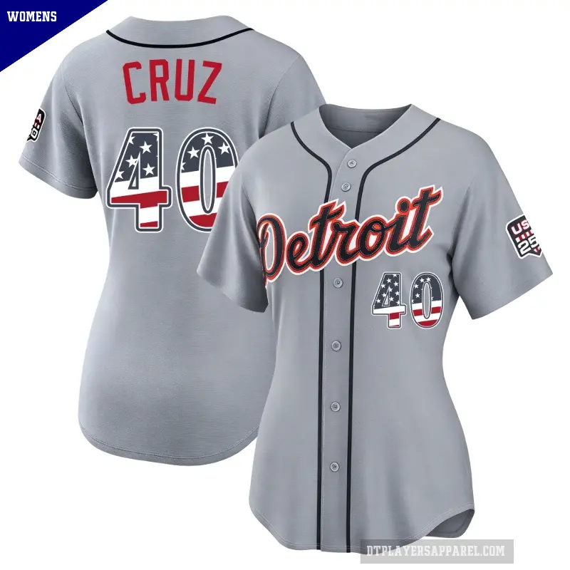 Women's No.40 Trei Cruz Detroit Tigers Gray Limited USA 250 Fourth Of July Road Stadium Jersey