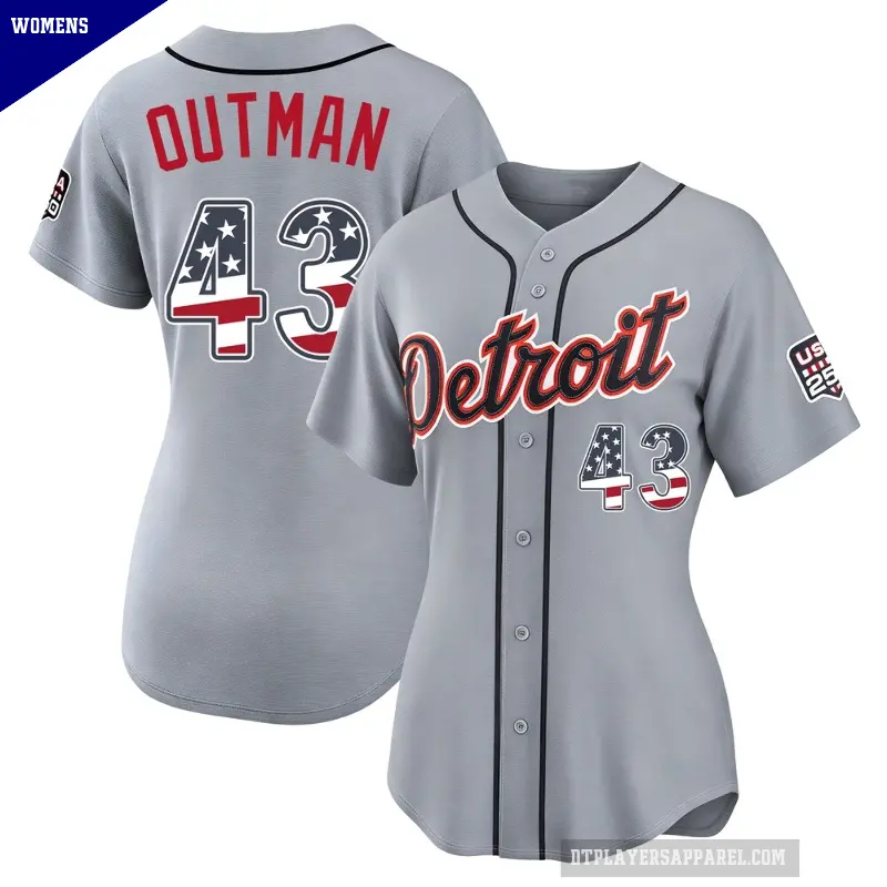 Women's No.43 James Outman Detroit Tigers Gray Limited USA 250 Fourth Of July Road Stadium Jersey