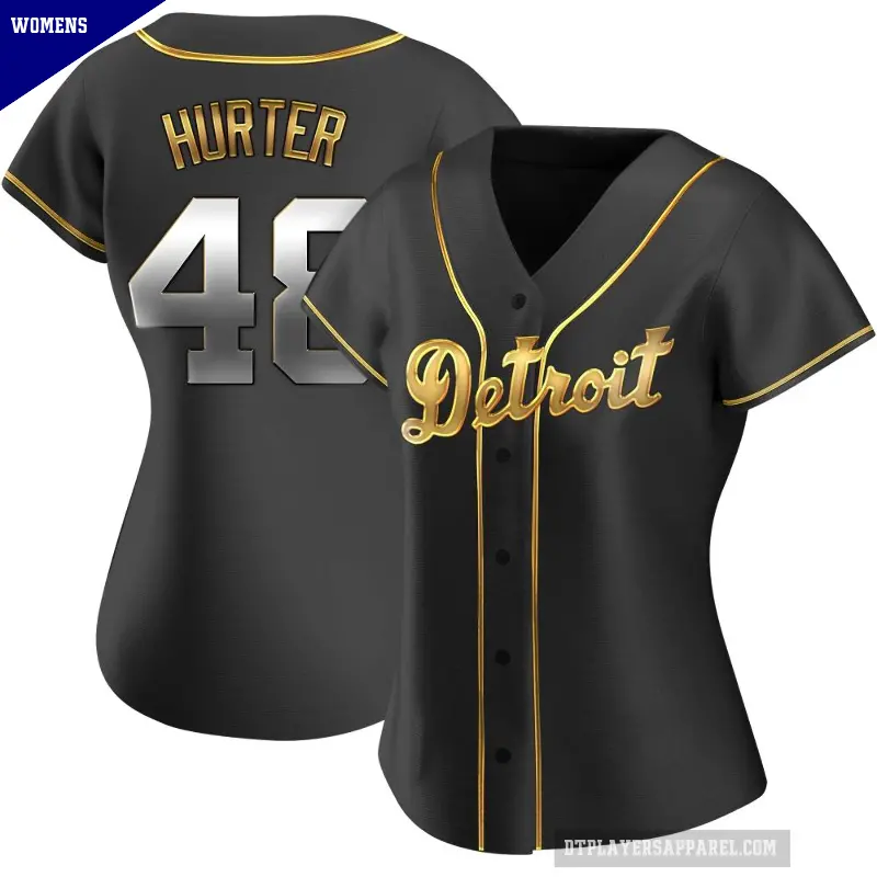Women's No.48 Brant Hurter Detroit Tigers Gold Replica Black en Alternate Jersey