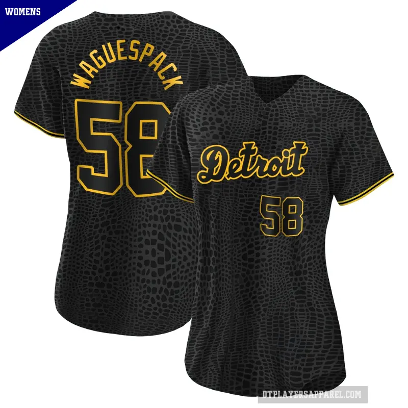 Women's No.58 Jacob Waguespack Detroit Tigers Black Replica Snake Skin City Jersey