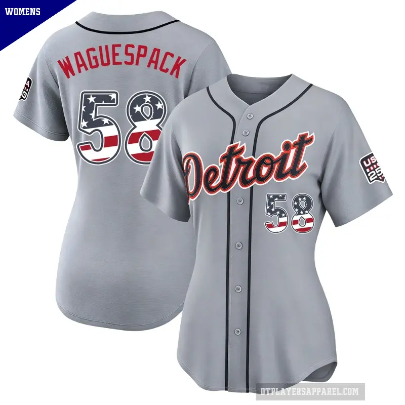 Women's No.58 Jacob Waguespack Detroit Tigers Gray Limited USA 250 Fourth Of July Road Stadium Jersey