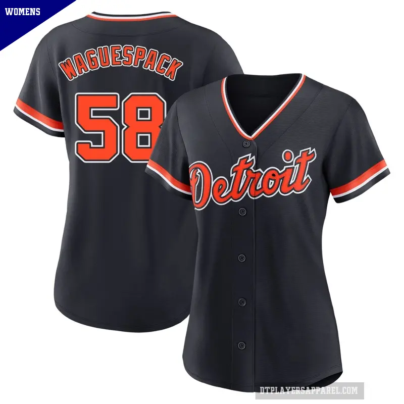 Women's No.58 Jacob Waguespack Detroit Tigers Navy Replica Alternate 2nd Jersey