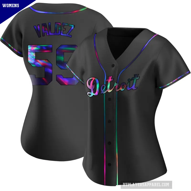 Women's No.59 Framber Valdez Detroit Tigers Black Replica Holographic Alternate Jersey