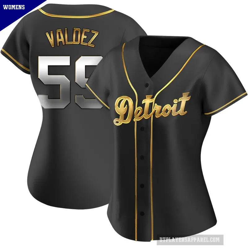 Women's No.59 Framber Valdez Detroit Tigers Gold Replica Black en Alternate Jersey