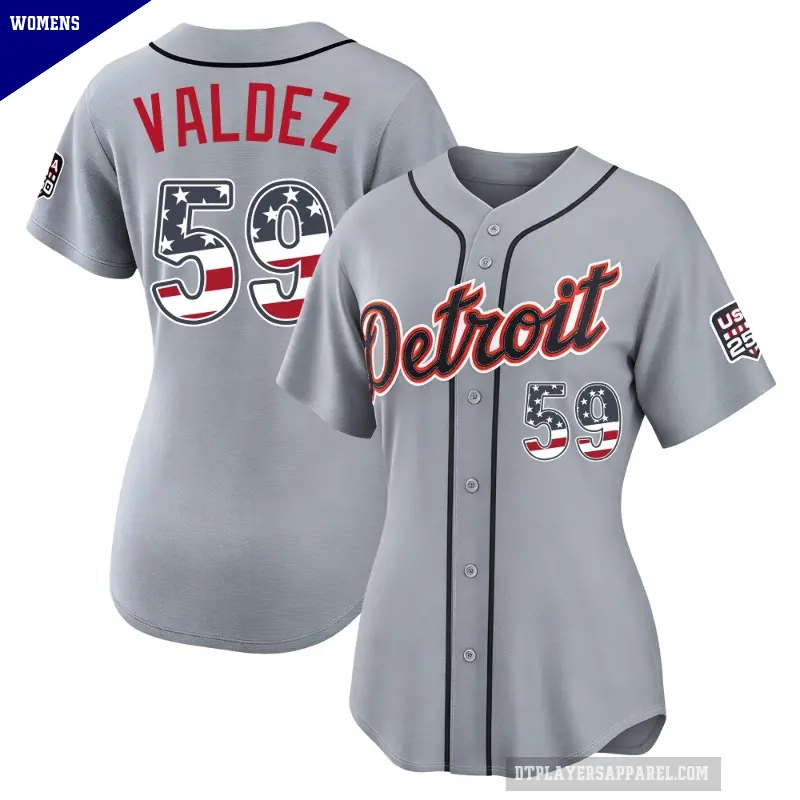 Women's No.59 Framber Valdez Detroit Tigers Gray Limited USA 250 Fourth Of July Road Stadium Jersey