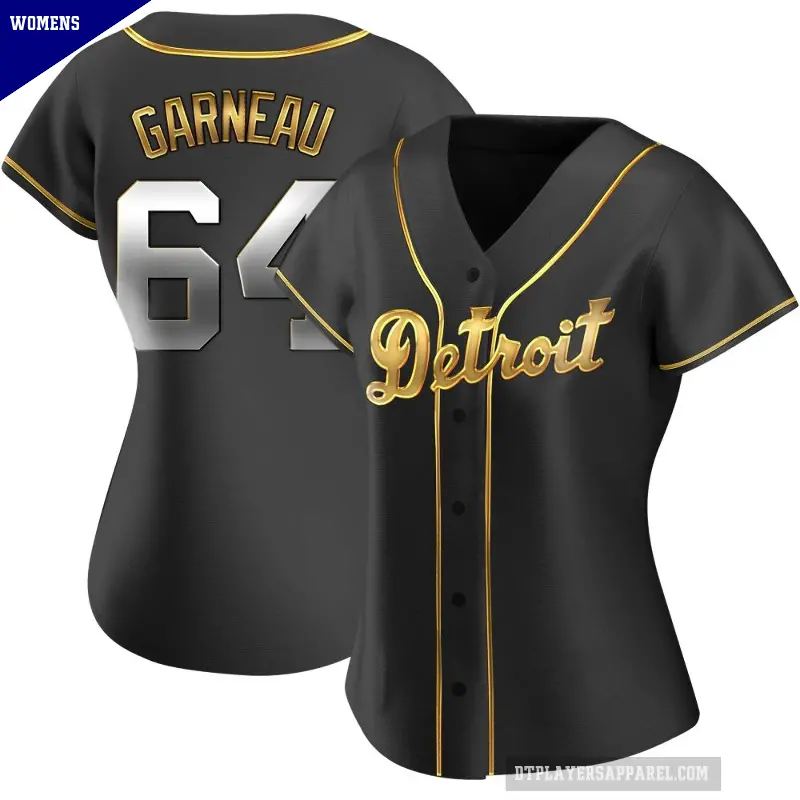 Women's No.64 Dustin Garneau Detroit Tigers Gold Replica Black en Alternate Jersey
